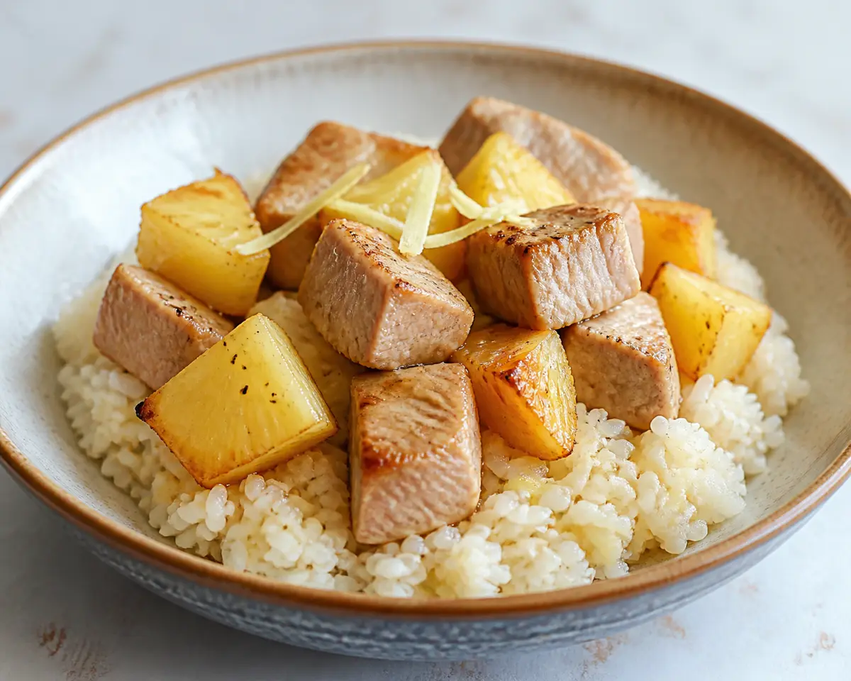 Cerdo con Piña Asada, Jengibre y Arroz de Coco en Instant Pot