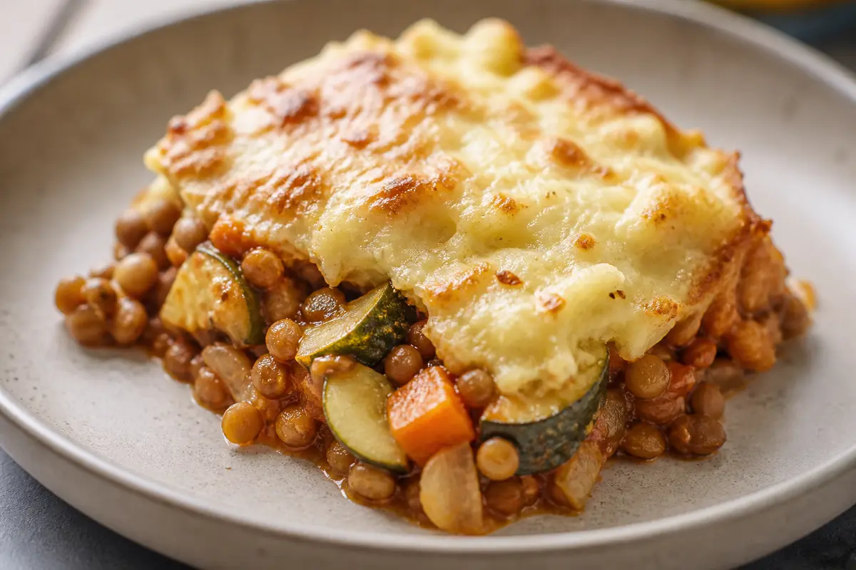 Family Lentil, Zucchini and Gratinated Cauliflower Mash Bake
