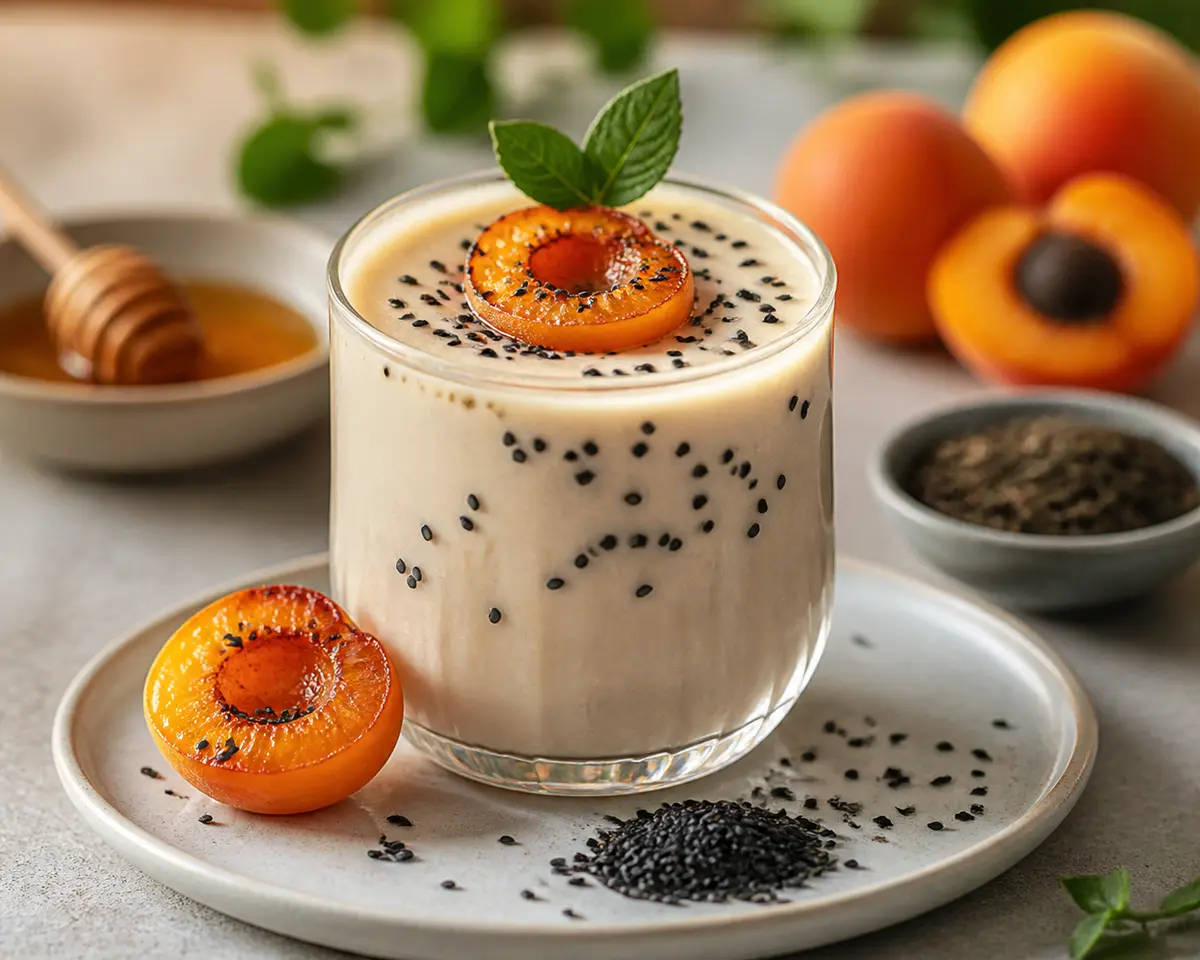 Creamy Roasted Apricot, White Tea and Black Sesame Cooler