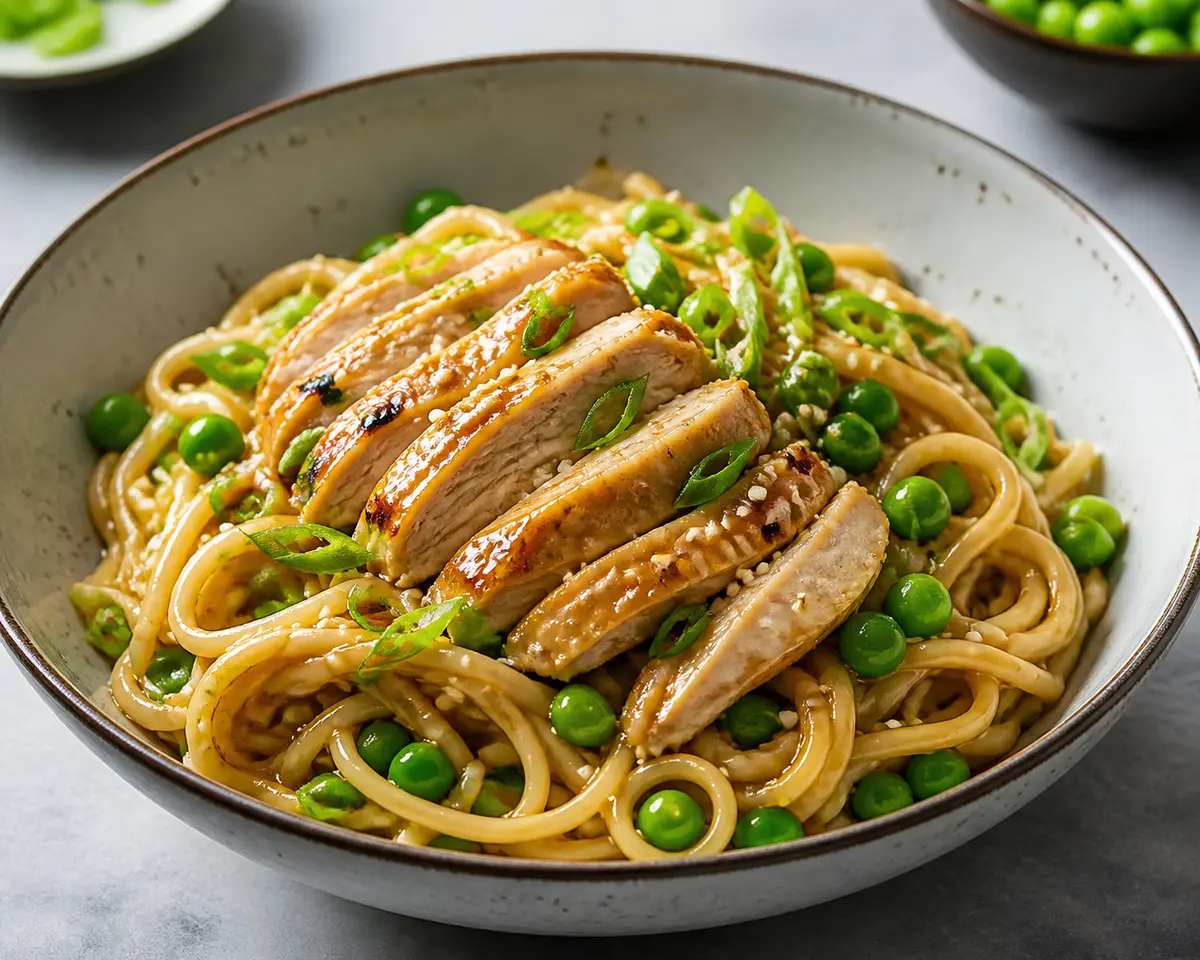 Tallarines Rápidos de Pollo al Miso Cítrico con Guisantes y Sésamo