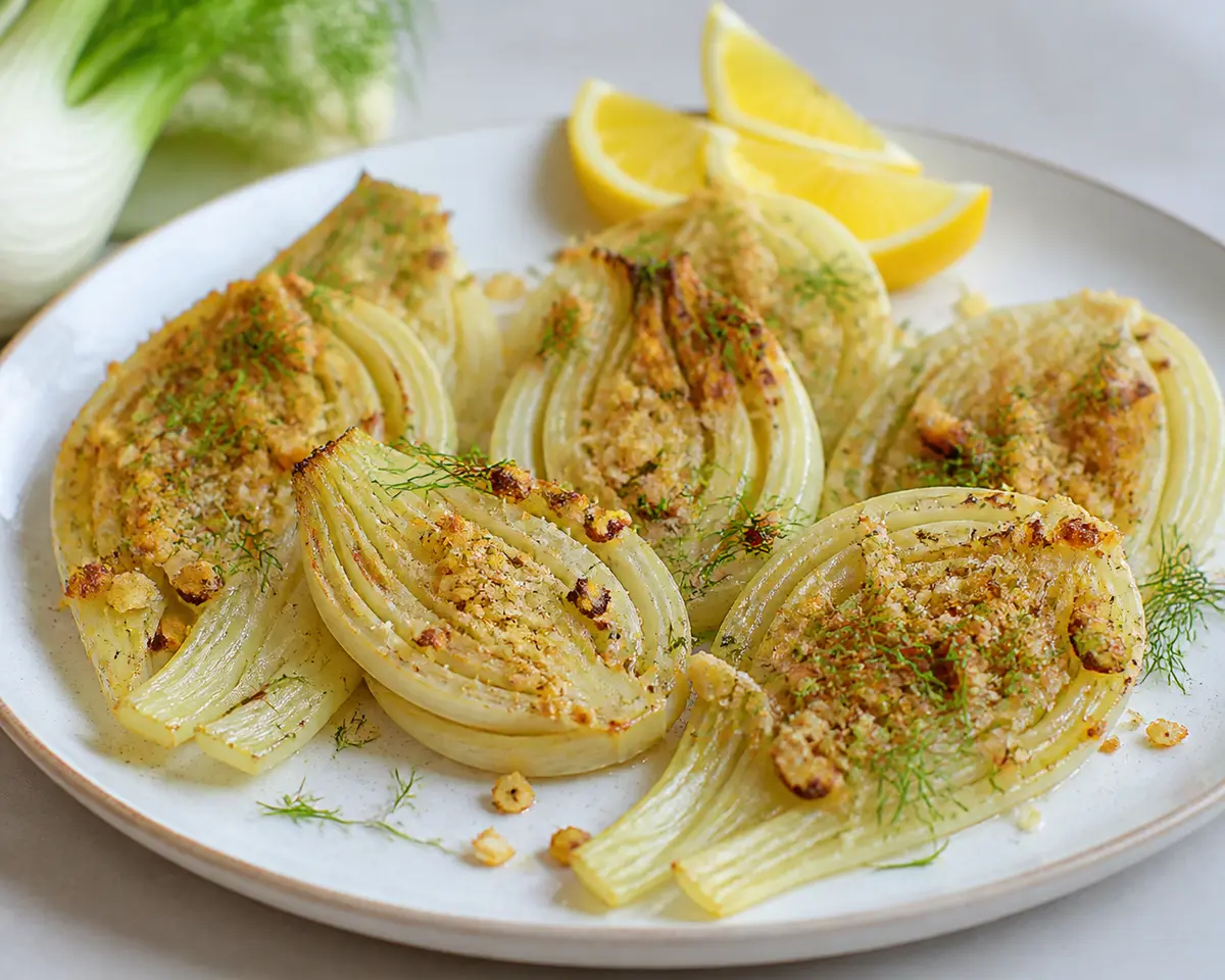 Abanicos de hinojo en Air Fryer con costra de parmesano, limón y almendras