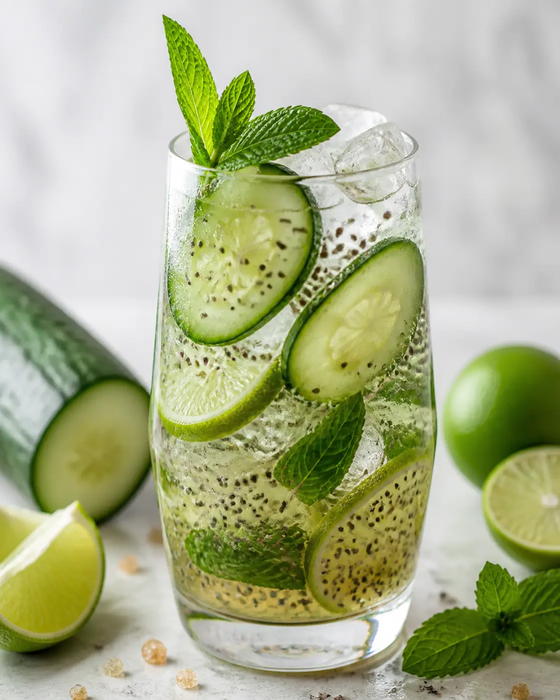 Caramelized Cucumber, Lime and Mint Chia Refresher