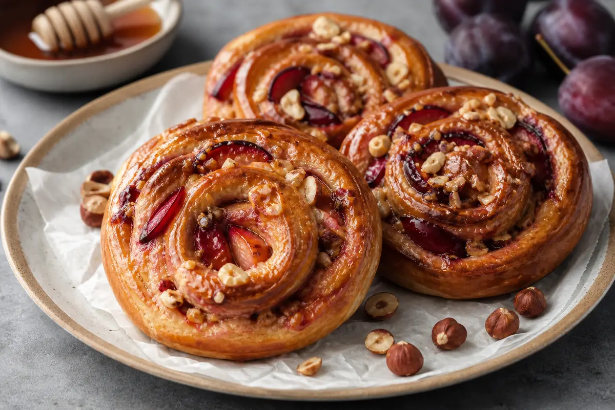 Bollos Rizados de Miel de Trigo Sarraceno, Ciruela y Avellana