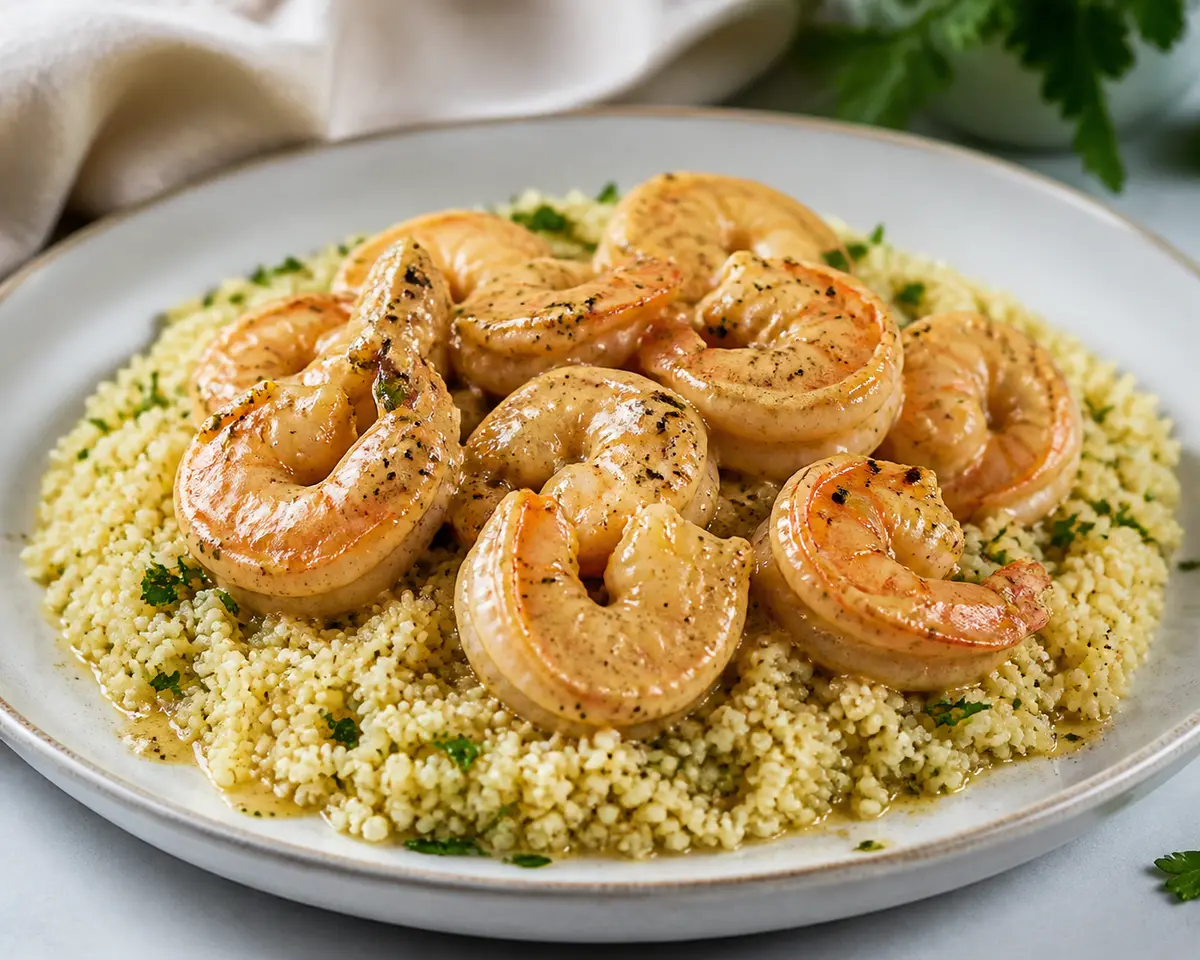 Smoky Pepper Cream Shrimp with Herbed Couscous