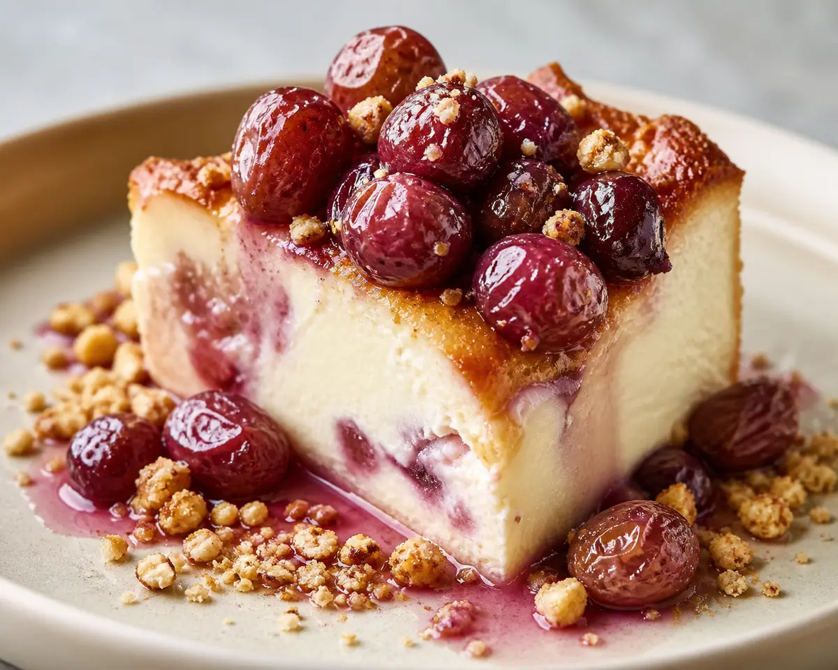 Parfait Horneado de Ricotta, Uvas Asadas y Migas de Avellana