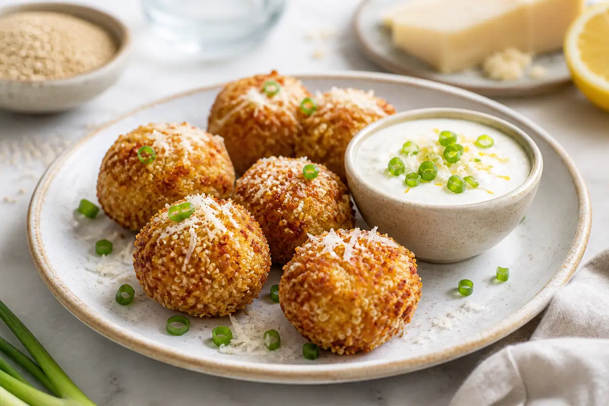 Crujientes de Quinoa y Parmesano con Crema de Limón y Cebolleta