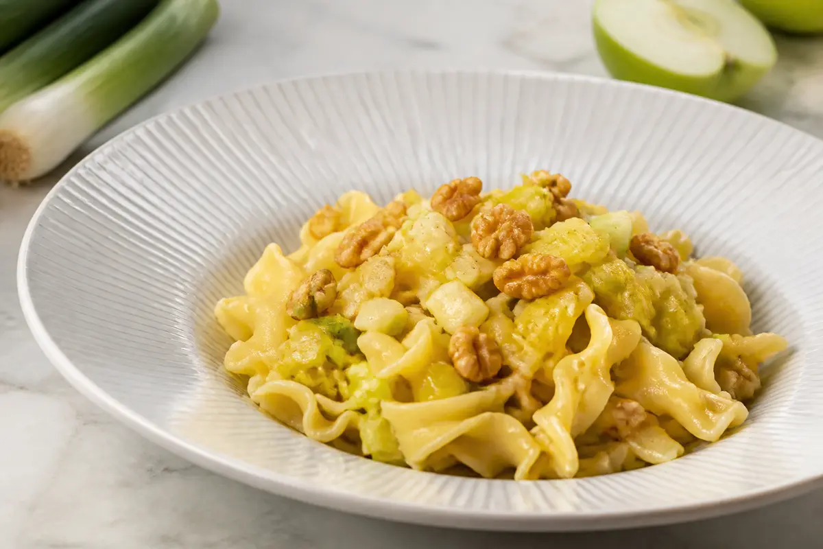 Creamy Campanelle with Roasted Leeks, Gentle Mustard, Green Apple and Walnut