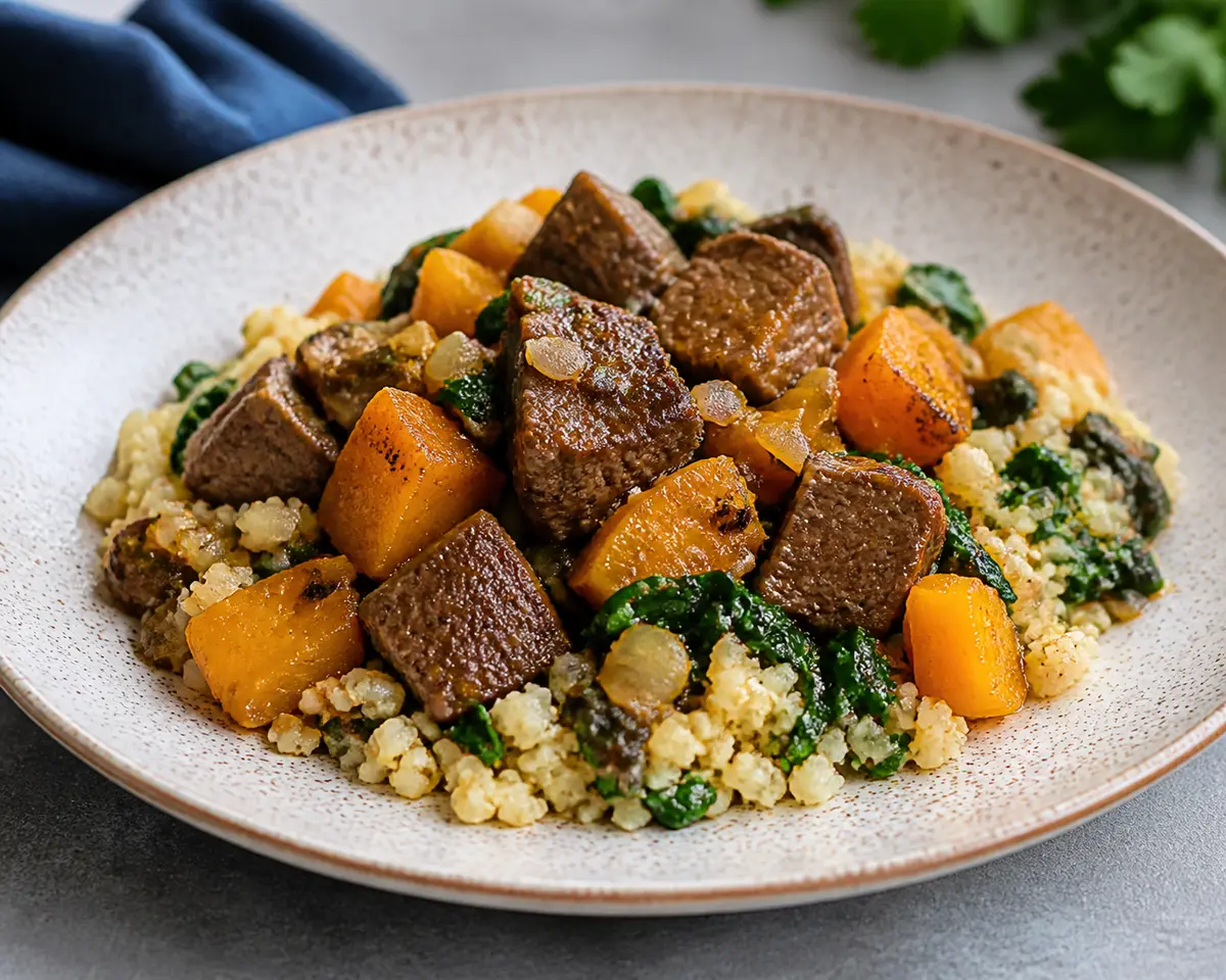 Spiced Beef with Butternut Squash, Spinach, and Cauliflower Rice in the Instant Pot