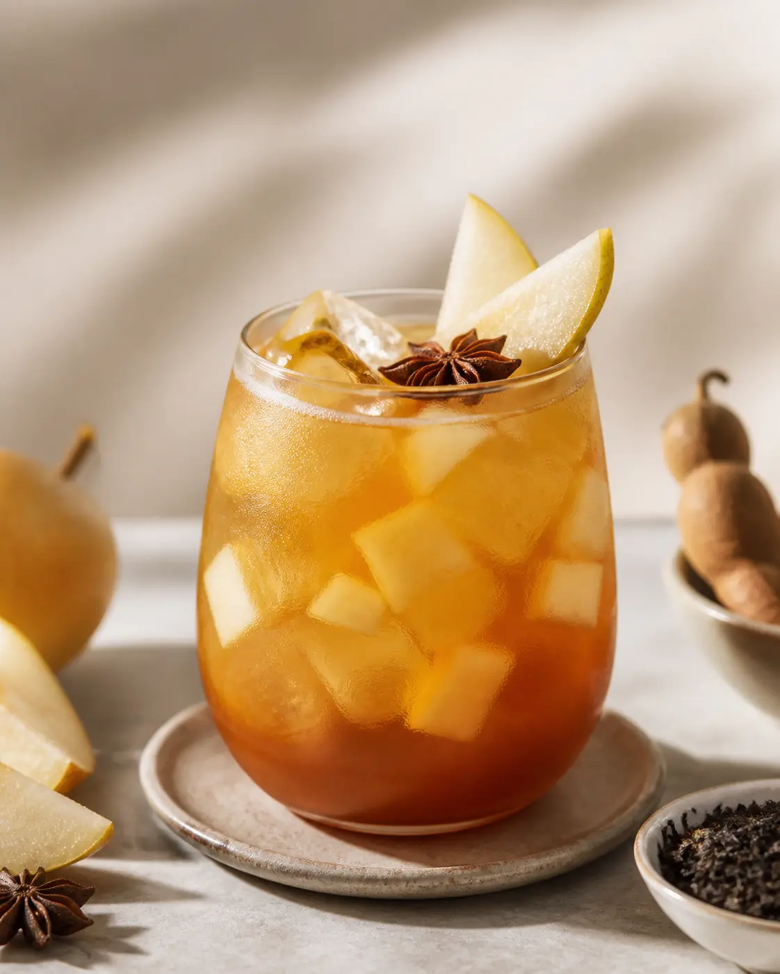 Bebida Helada de Tamarindo, Pera y Té Oolong con Toque de Anís