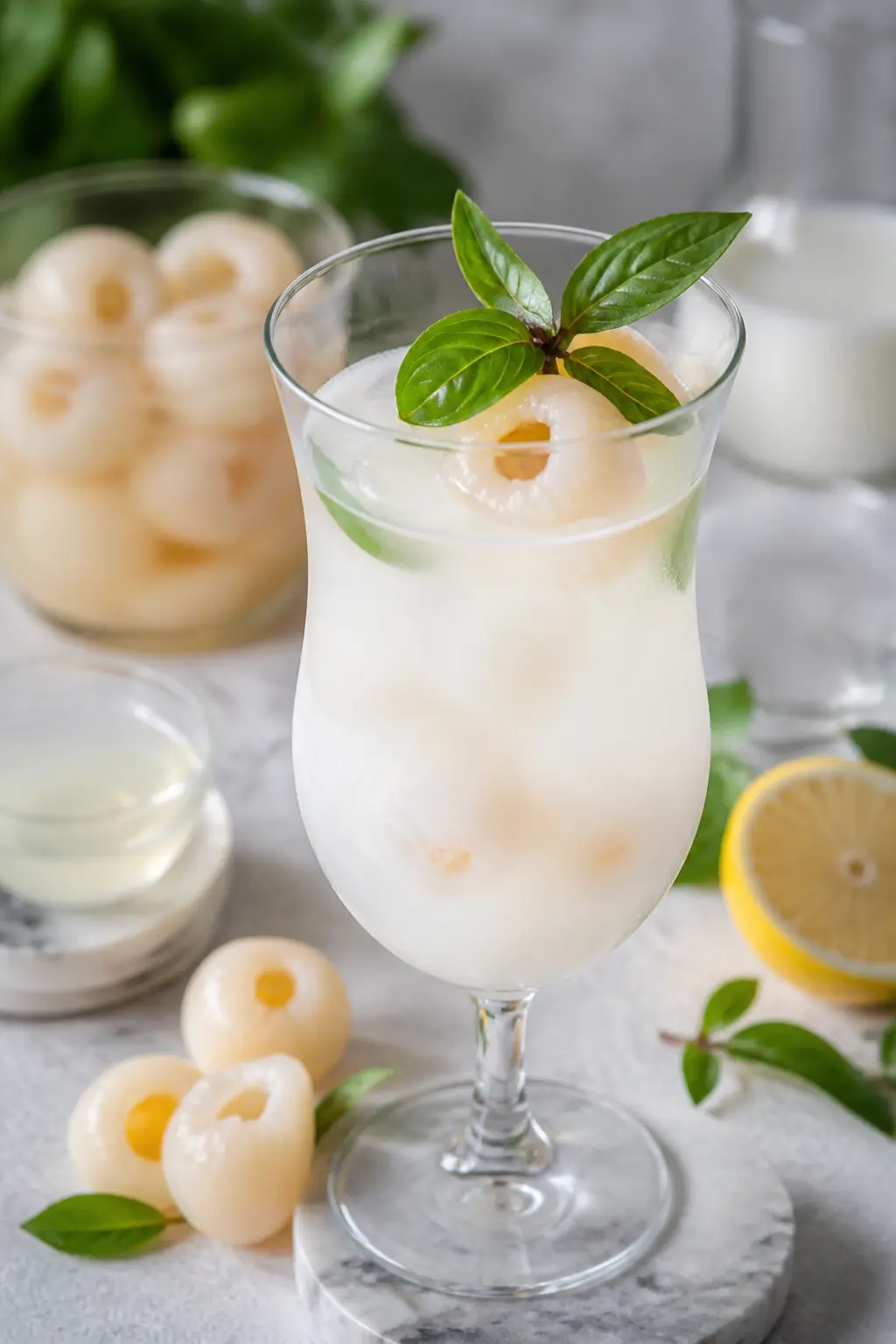 Creamy Lychee, Coconut and Thai Basil Lemonade