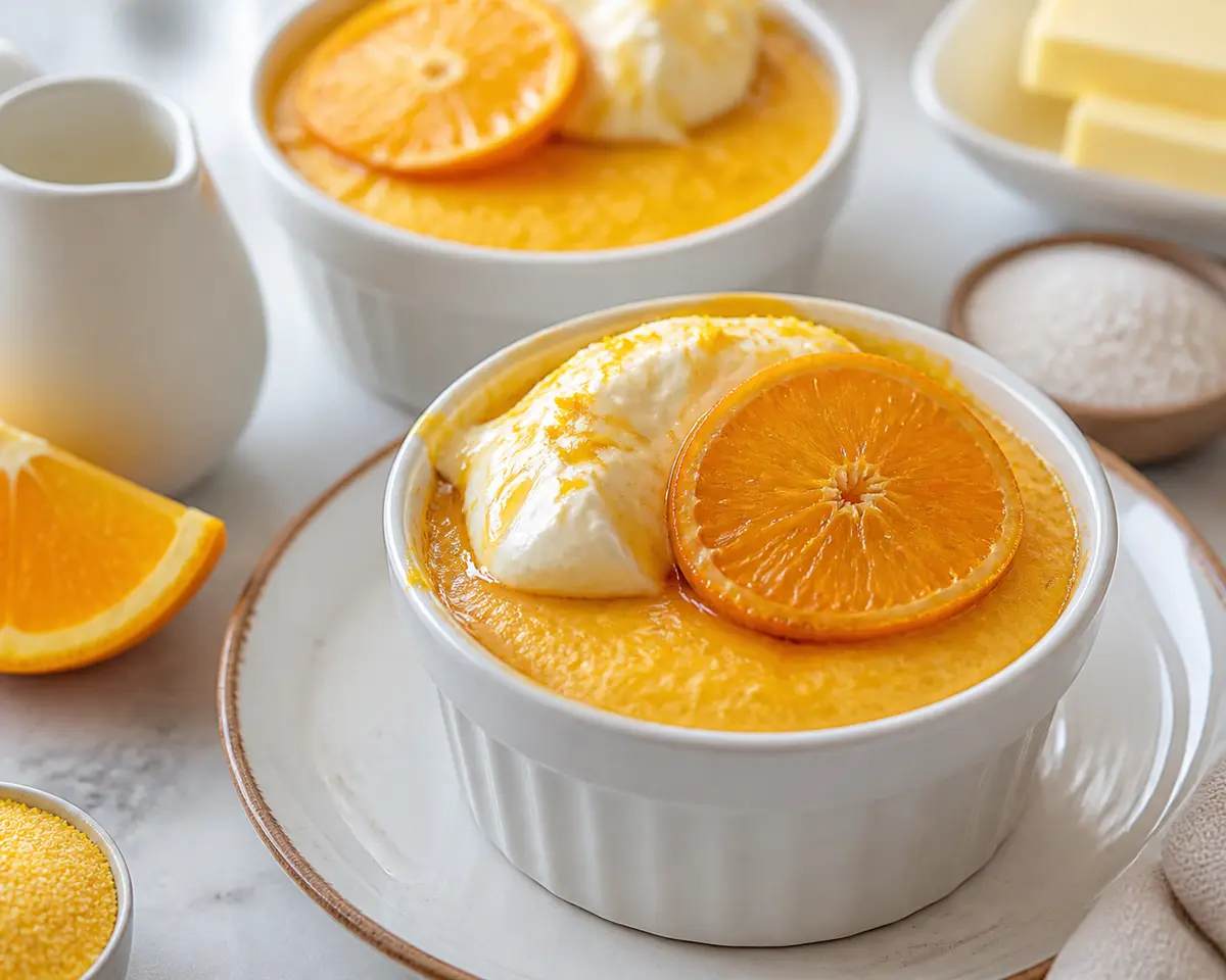 Cazuelitas de polenta dulce, naranja caramelizada y crema ligera de mascarpone