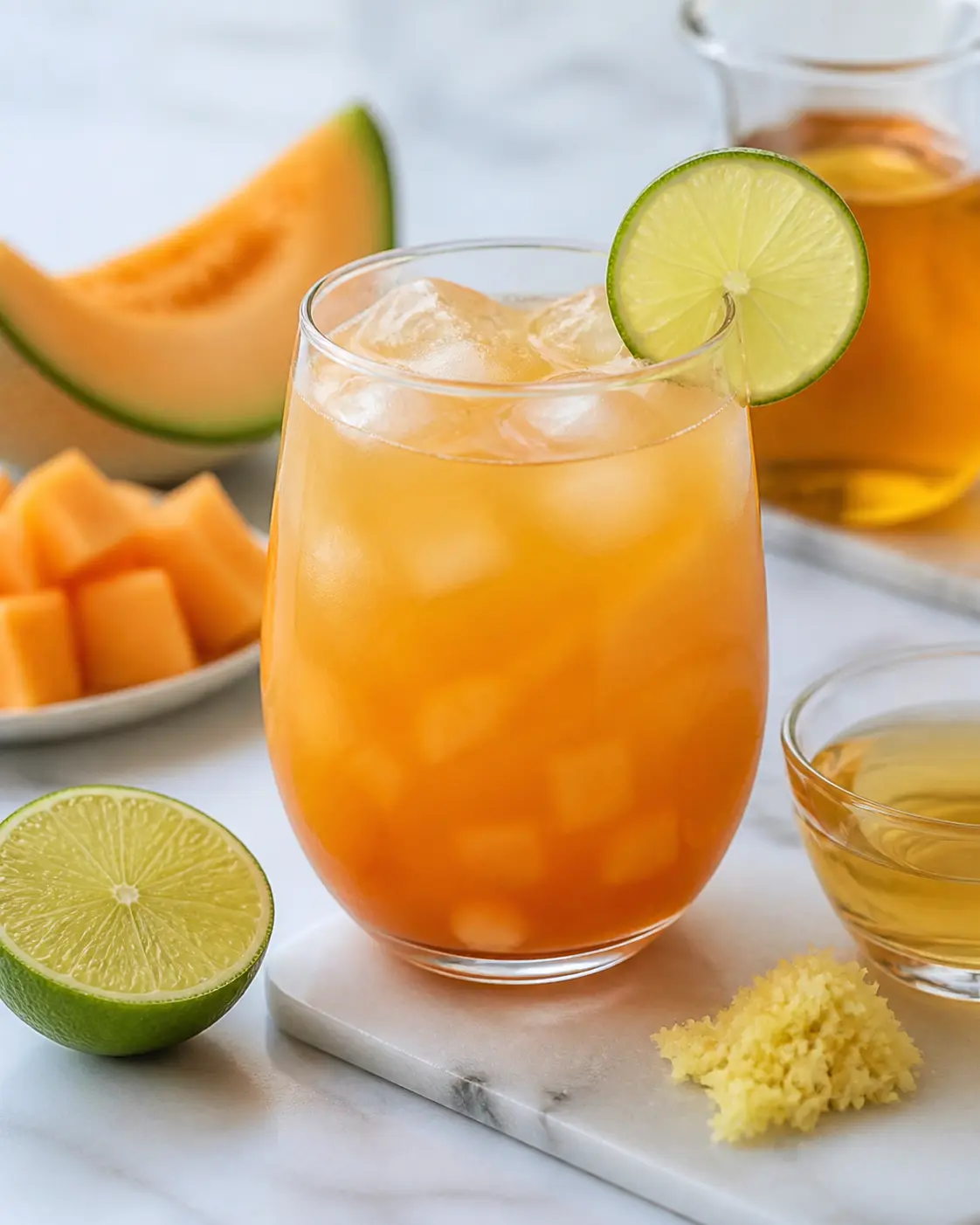 Spiced Cantaloupe Lime Jasmine Tea Cooler