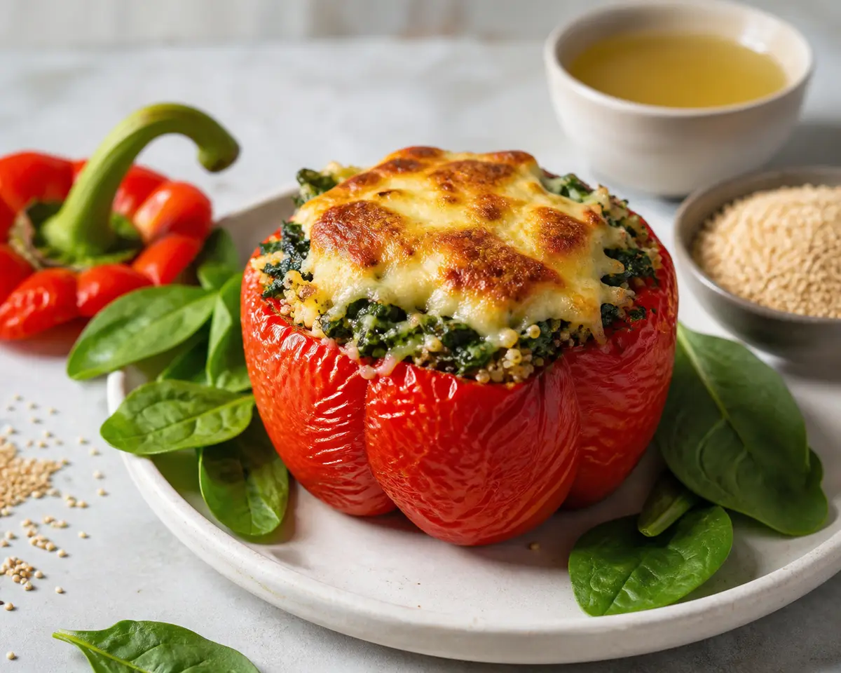 Roasted Bell Pepper Stuffed with Creamy Amaranth, Spinach and Cheese Crust