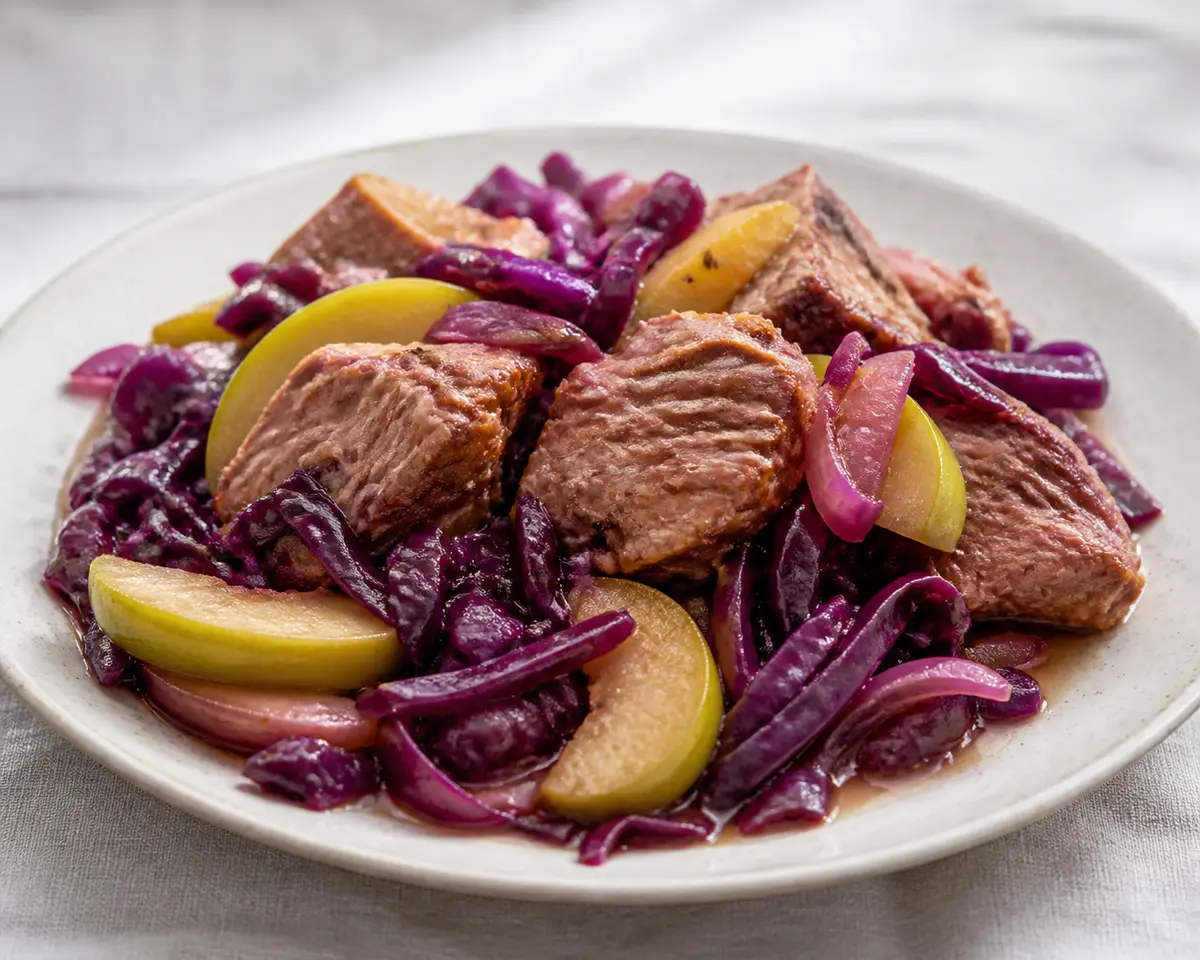 Slow Cooker Pork with Red Cabbage, Green Apple and Caraway