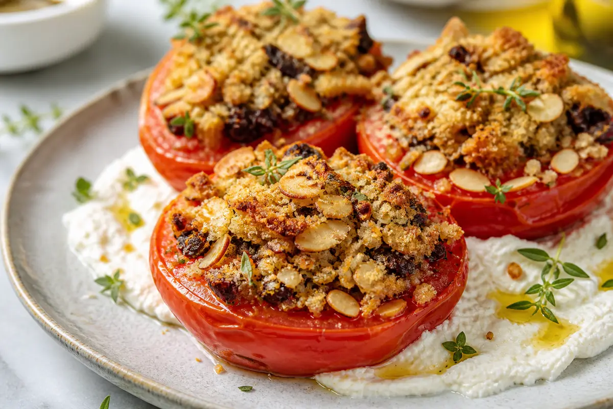 Tomates Provenzales en Air Fryer con costra de almendra, aceituna y ricotta de limón