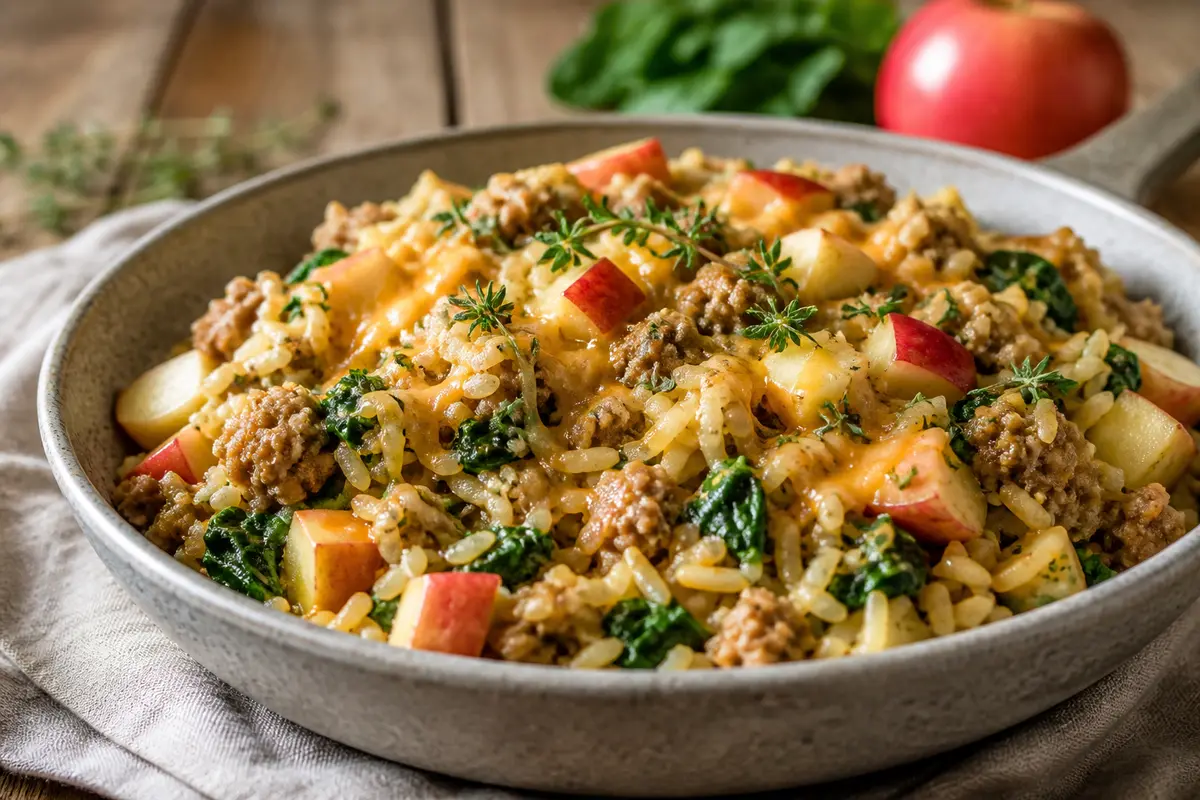 Salteado Exprés de Arroz con Pavo, Manzana y Cheddar al Tomillo