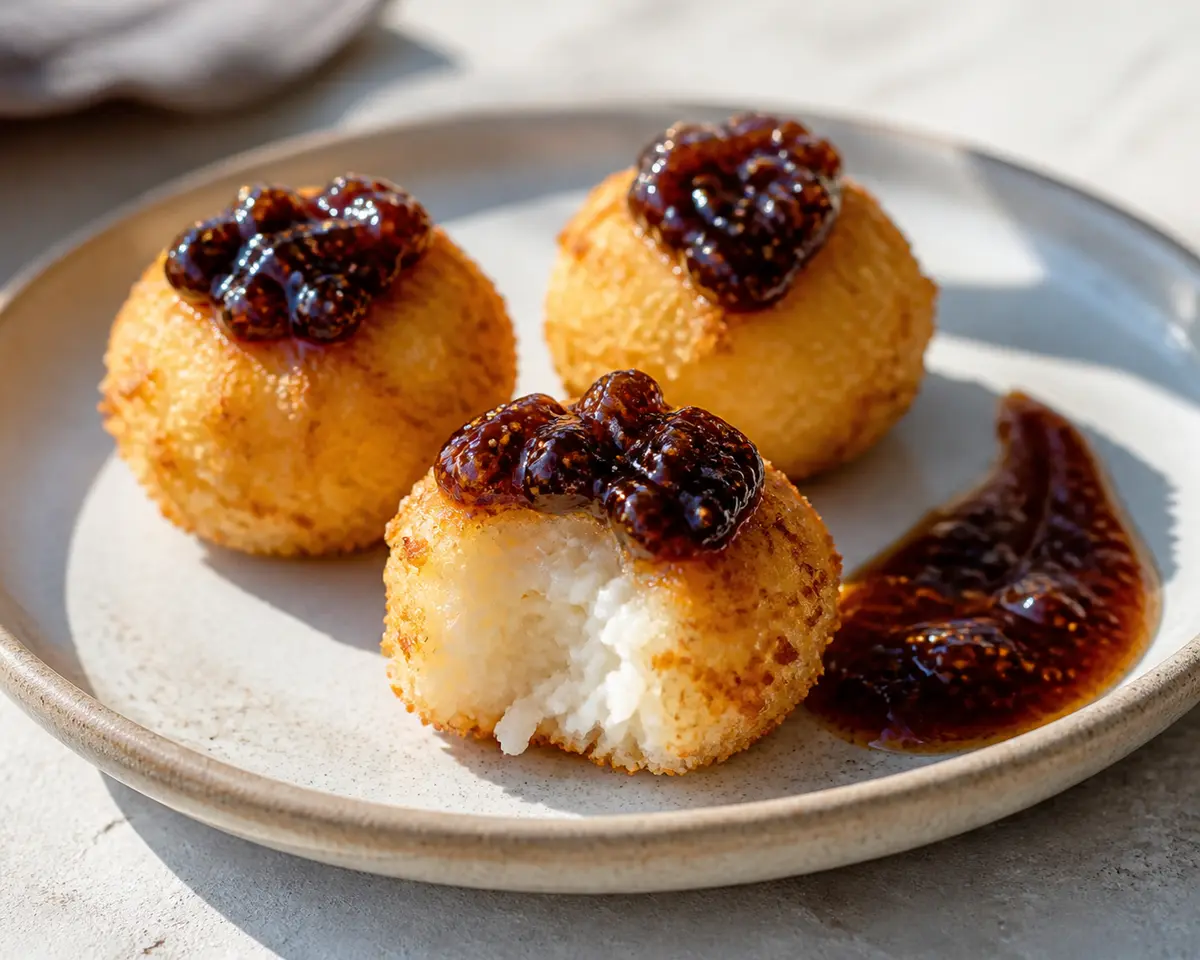 Crujientes de arroz y queso de cabra con mermelada rápida de higo y balsámico