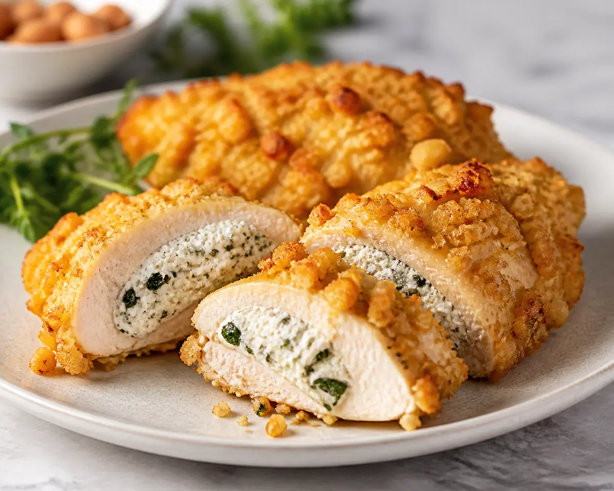 Pollo Relleno de Ricotta y Hierbas con Costra de Garbanzo Crujiente