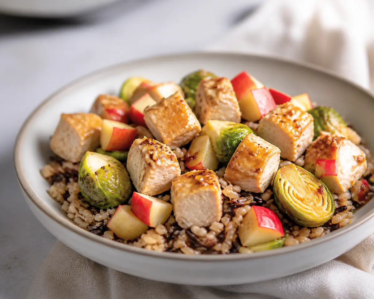 Instant Pot Maple Mustard Turkey with Brussels Sprouts, Apple, and Wild Rice