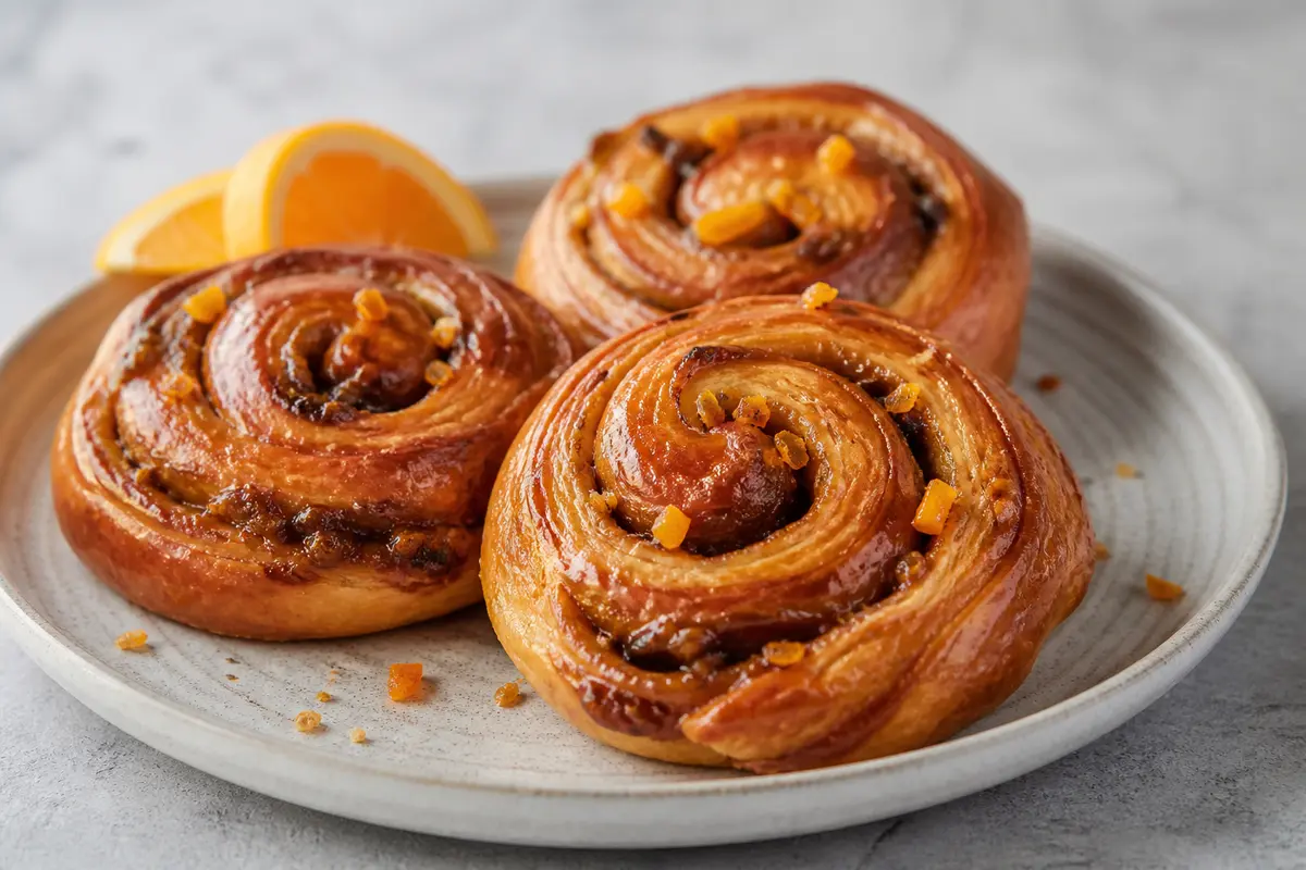 Espirales de Brioche con Dátiles, Tahini y Naranja Confitada