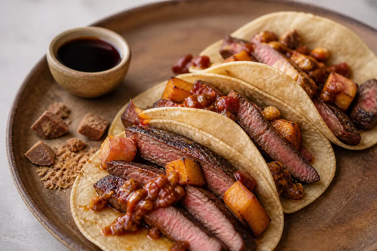 Coffee-Spiced Steak Tacos with Roasted Squash and Morita Peanut Salsa