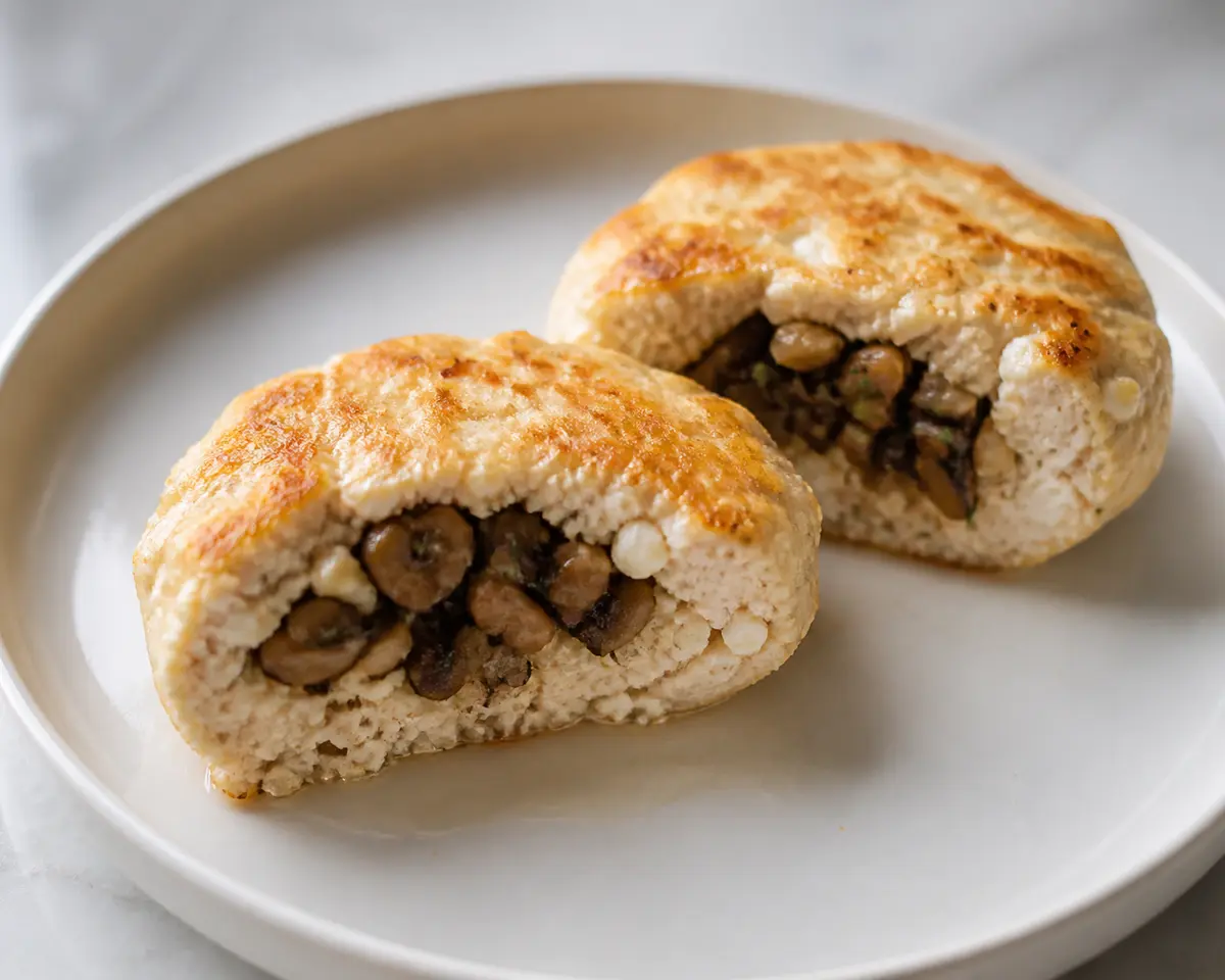 Turkey and Cottage Cheese Cakes with Thyme Mushroom Center