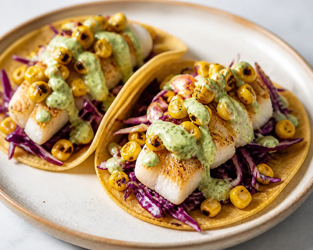 Tacos Exprés de Pescado al Maíz Tostado con Crema de Aguacate y Lima