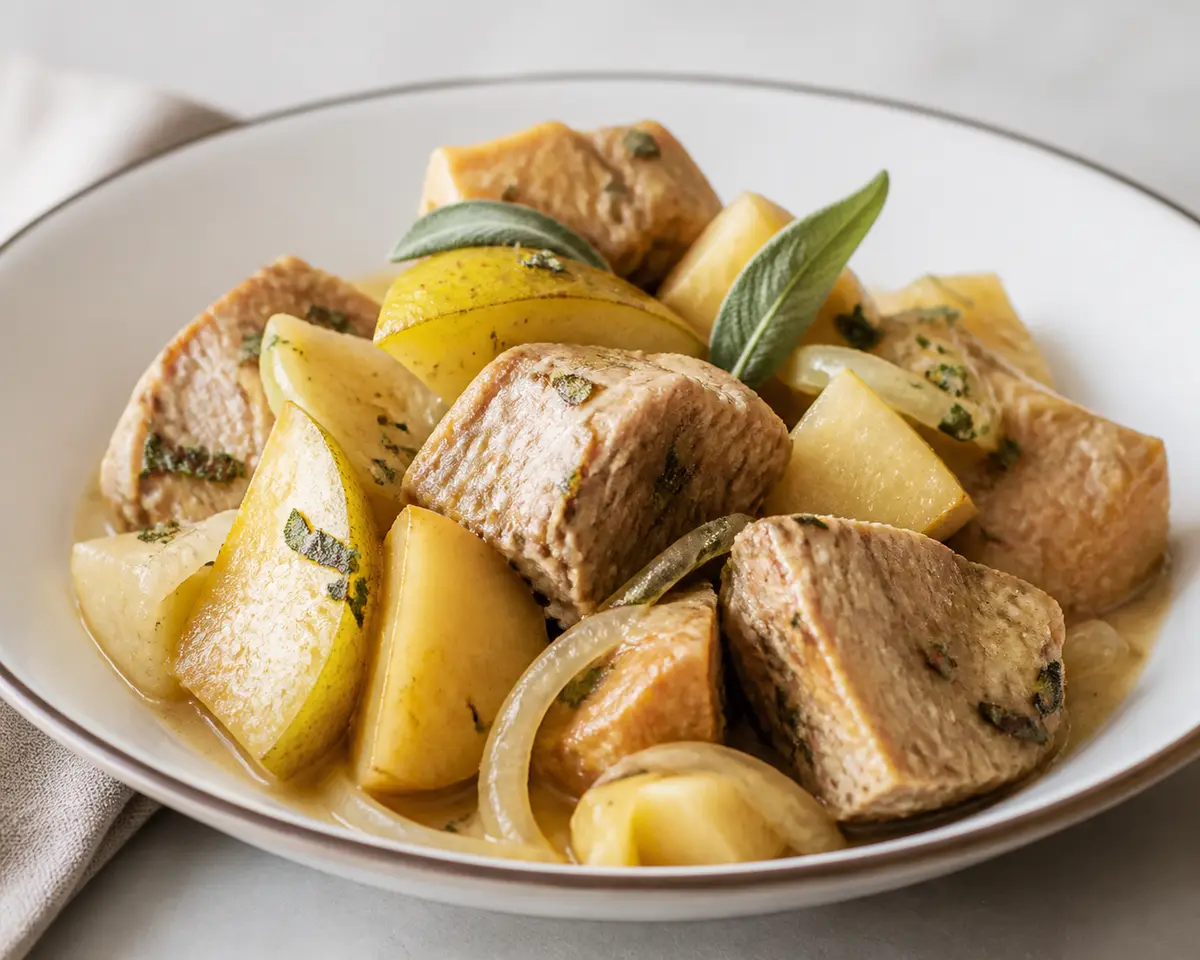 Slow Cooker Pork with Pear, Parsnip and Gentle Sage Sauce