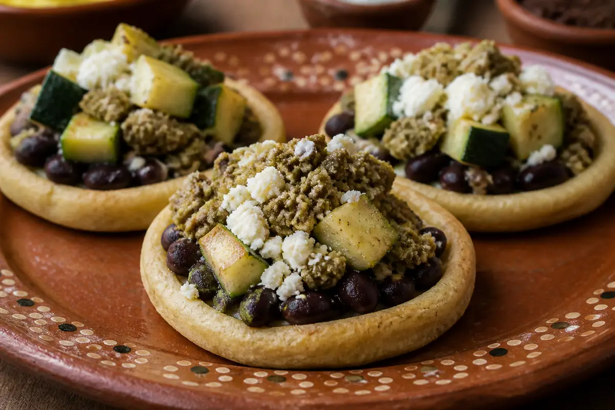 Green Chorizo Sopes with Black Beans, Cumin Zucchini and Fresh Cheese