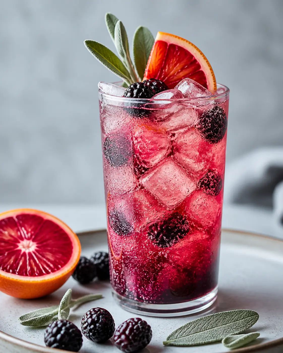 Iced blackberry, blood orange and sage refresher with vanilla