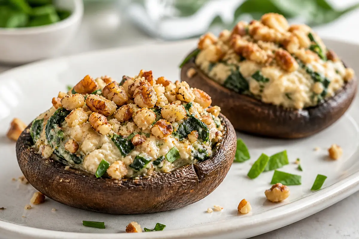 Barcas de Portobello con Pollo al Requesón y Costra de Nueces