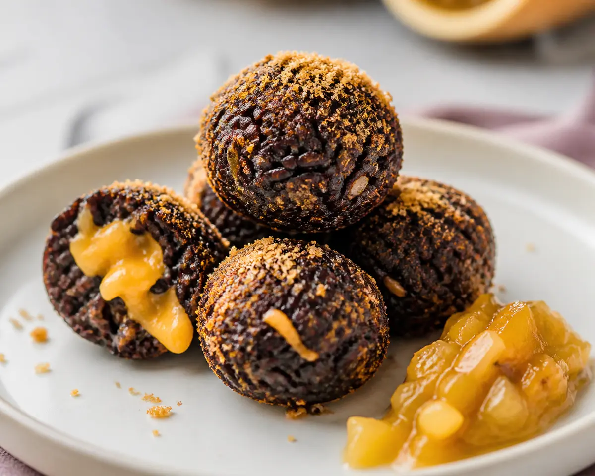 Mordiscos crujientes de arroz negro y cheddar con chutney rápido de piña y jengibre
