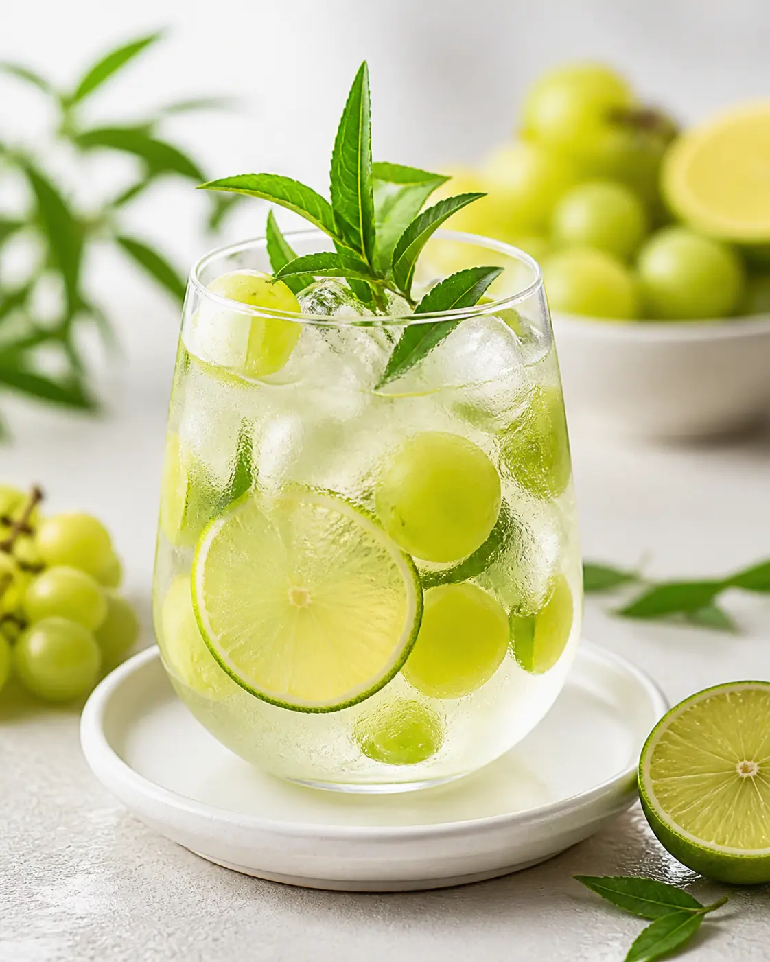 Refresco Helado de Uva Verde Asada, Lima y Hierba Luisa