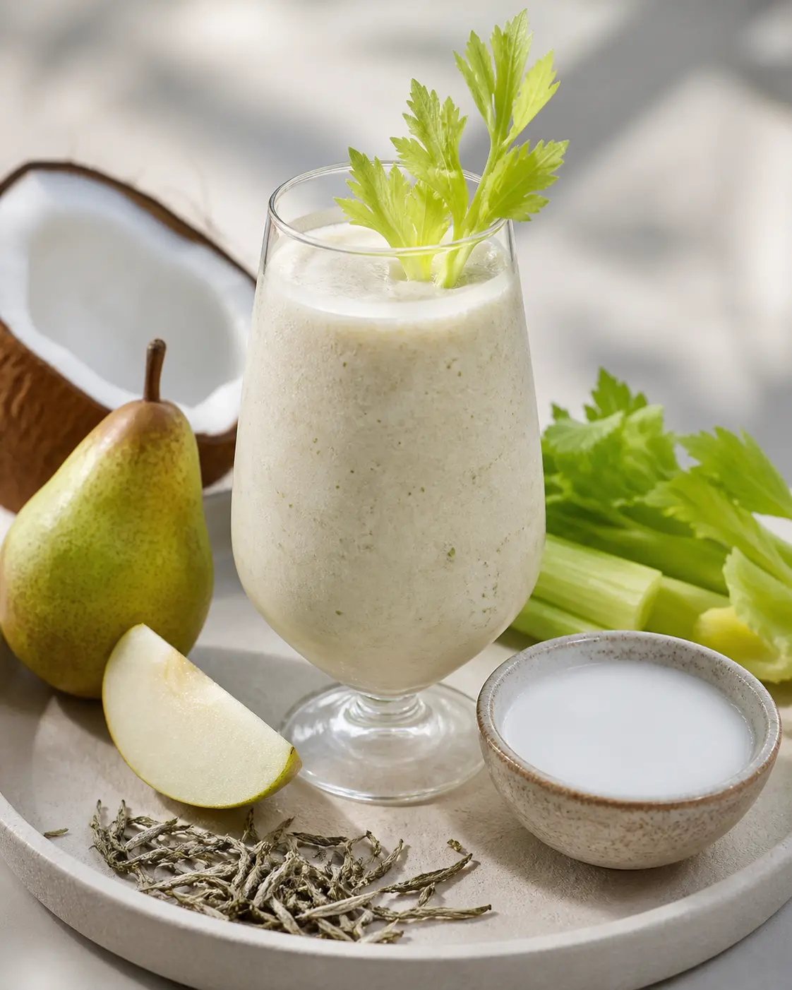 Pear, Celery and Coconut White Tea Smoothie