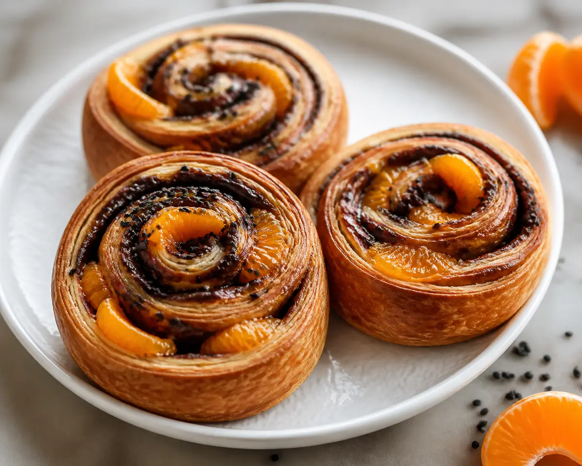 Butter Spirals with Mandarin, Dark Chocolate and Black Sesame