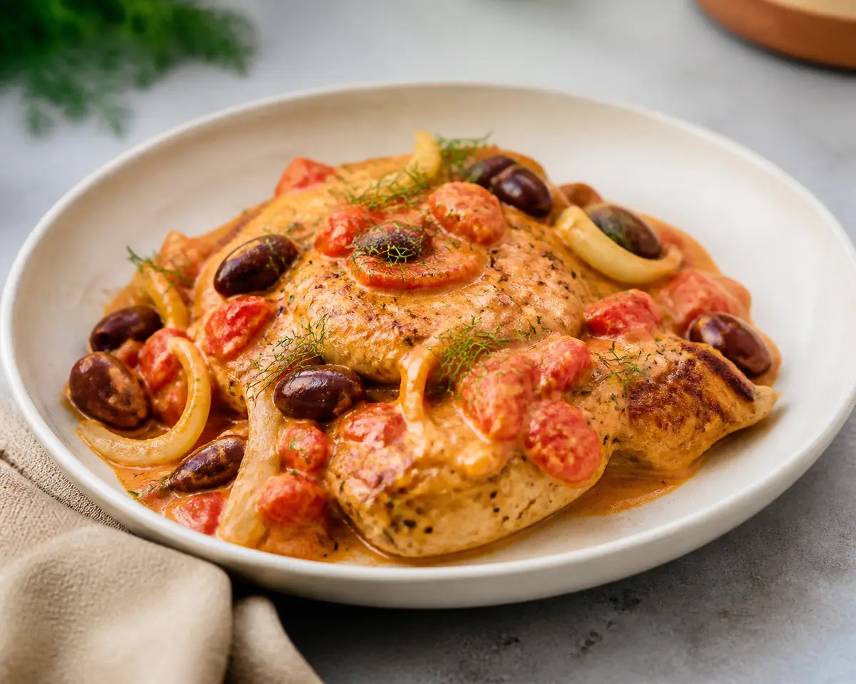 Keto Turkey Skillet with Creamy Tomato Sauce, Fennel, and Olives