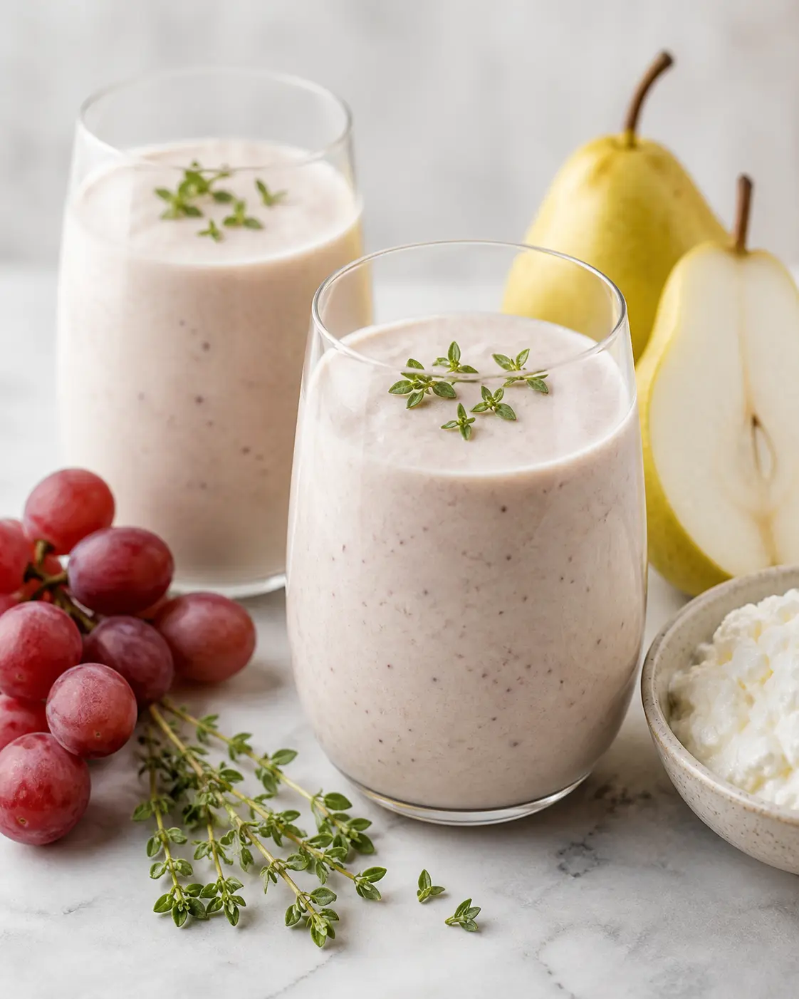 Pear, Red Grape and Ricotta Smoothie with Lemon Thyme