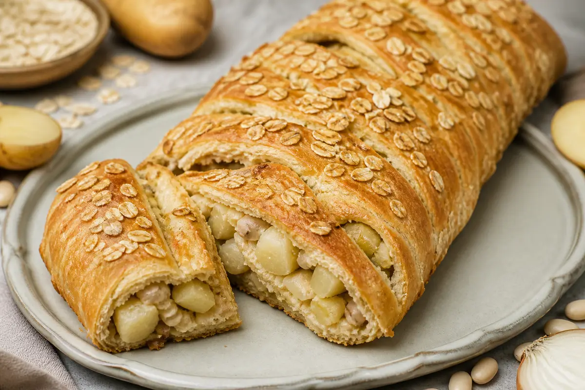 Trenza Económica de Papa, Cebolla y Frijol Blanco con Costra de Avena