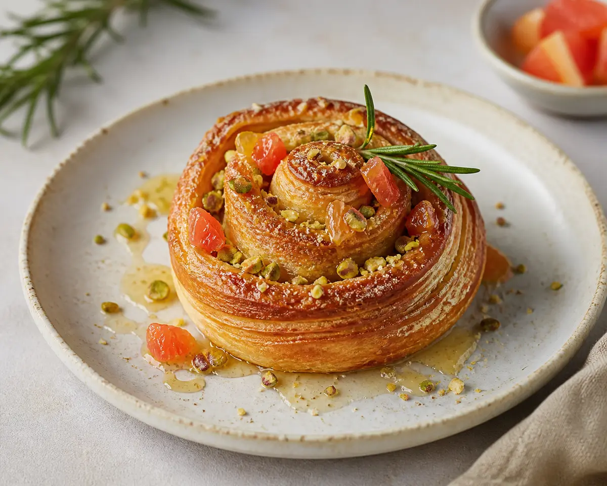 Bakery Spirals with Pistachio, Rosemary Honey and Candied Grapefruit