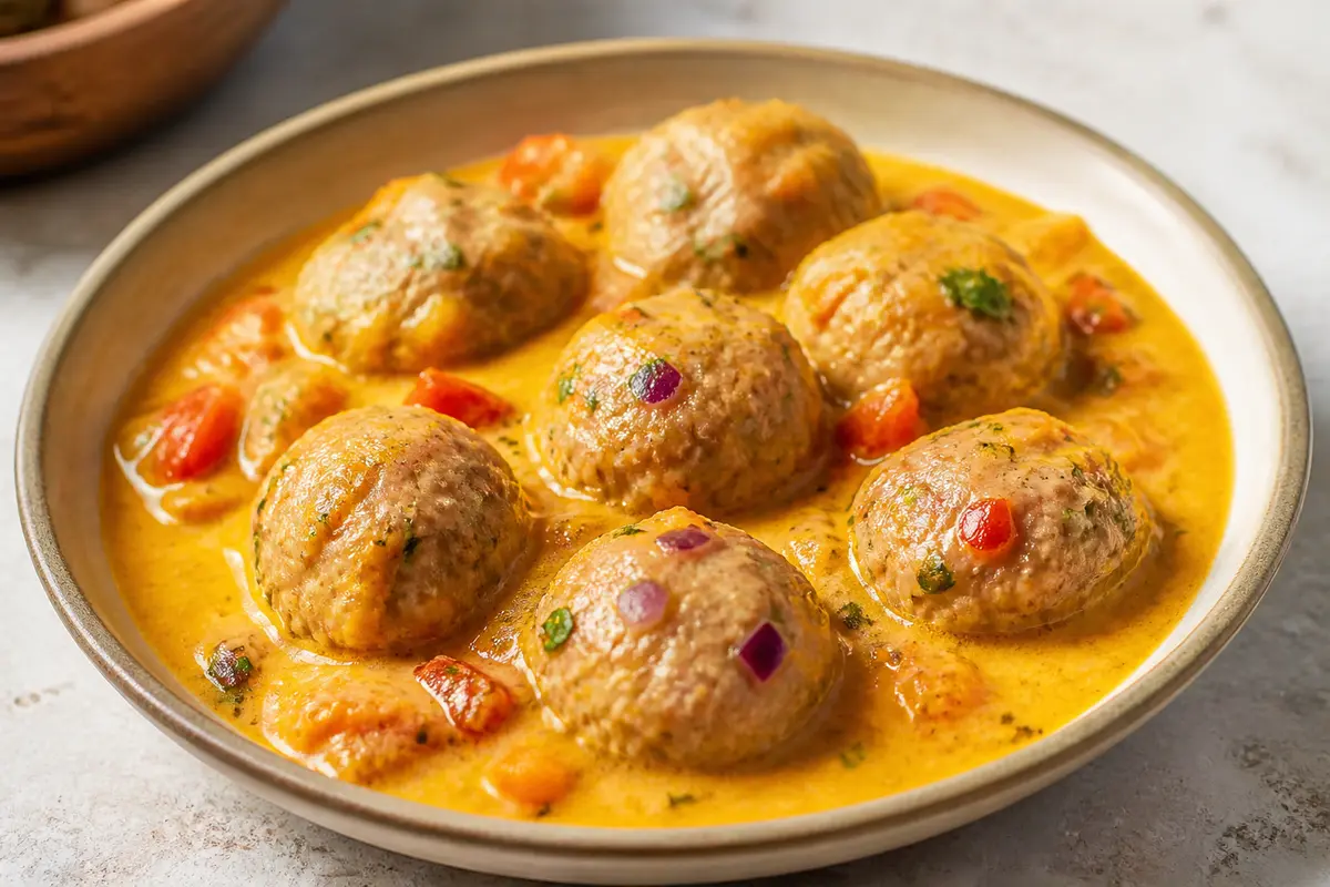 Caribbean Turkey and Yuca Meatballs in Coconut, Sweet Pepper and Lime Sauce