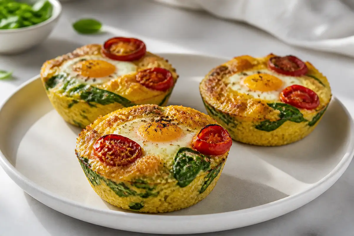 Cazuelitas de Mijo Cremoso con Espinaca al Limón, Tomates Asados y Huevos al Parmesano