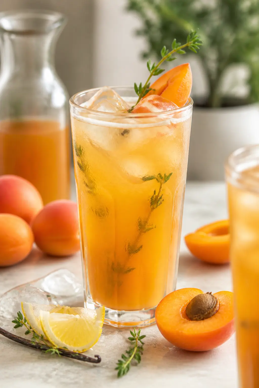 Iced apricot, lemon, and thyme cooler with vanilla