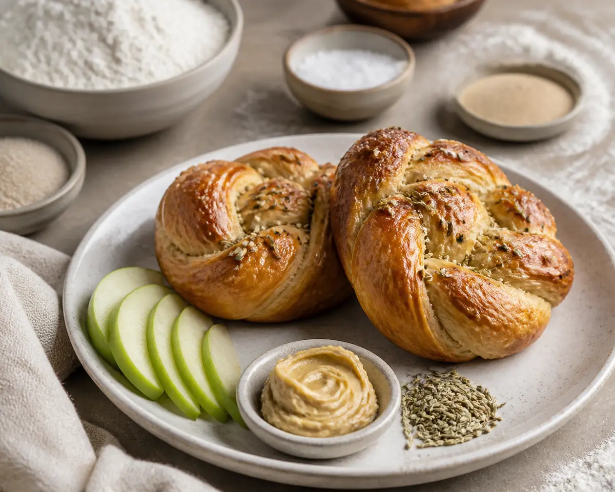 Nudos de Panadería con Mantequilla de Malta, Manzana Verde y Semillas de Hinojo