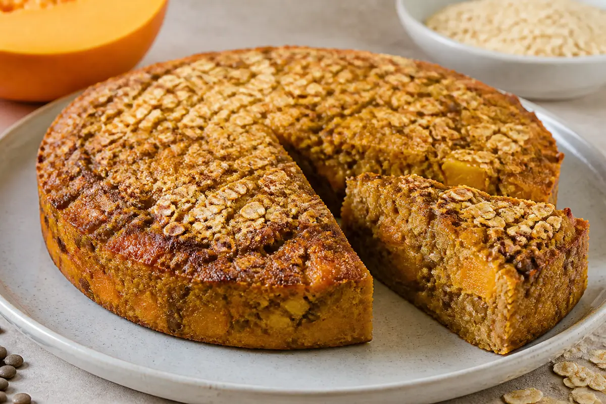 Pastel Económico de Avena, Calabaza y Lentejas al Horno