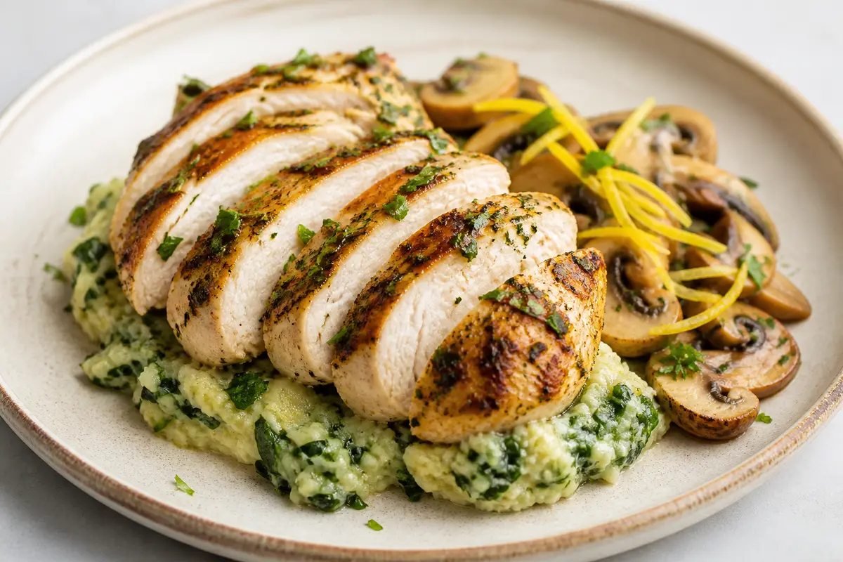 Cilantro Turkey with Creamy Kale Mash and Lemon Mushrooms
