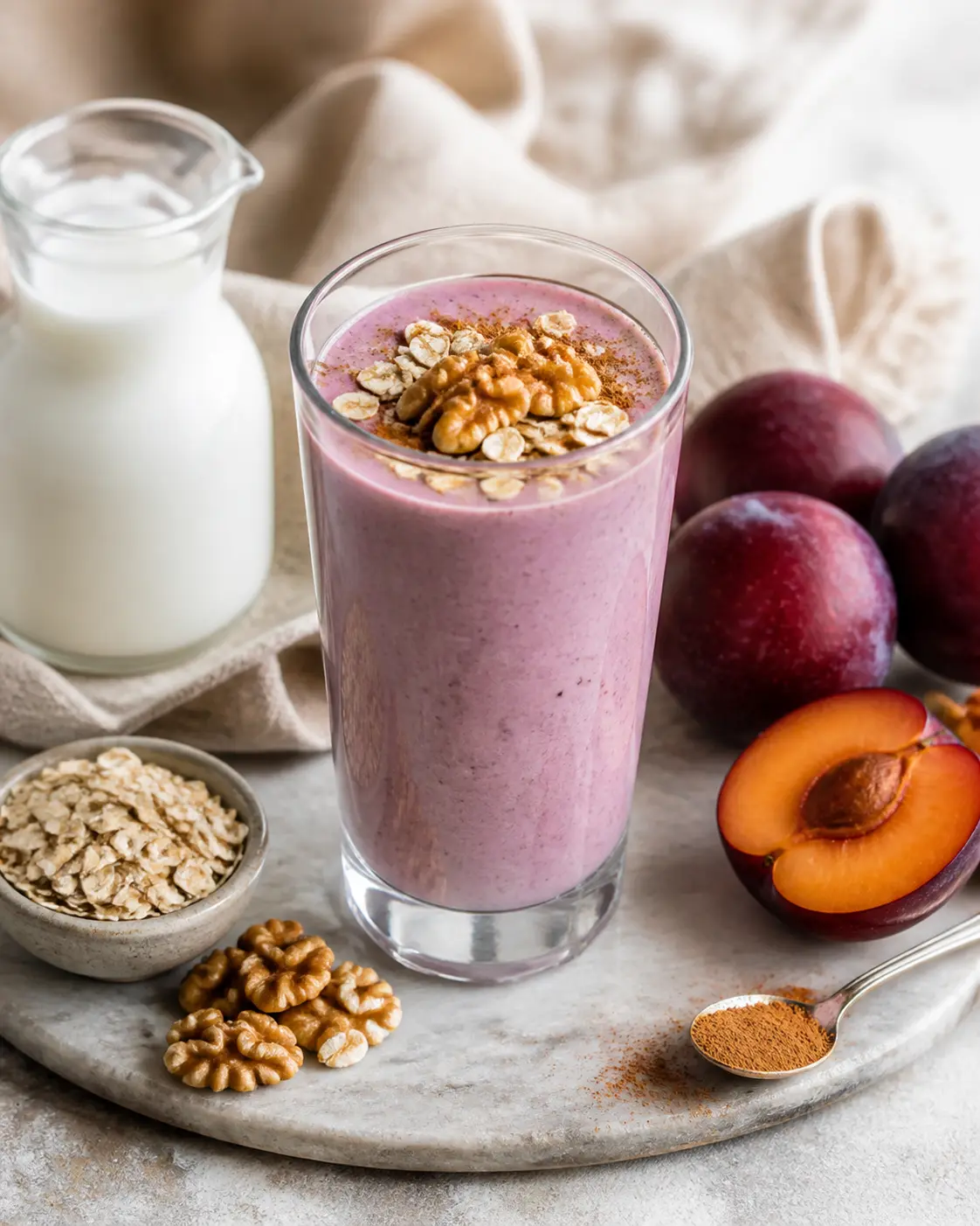 Batido Brisa de Ciruela Roja, Avena y Kéfir con Canela y Nuez