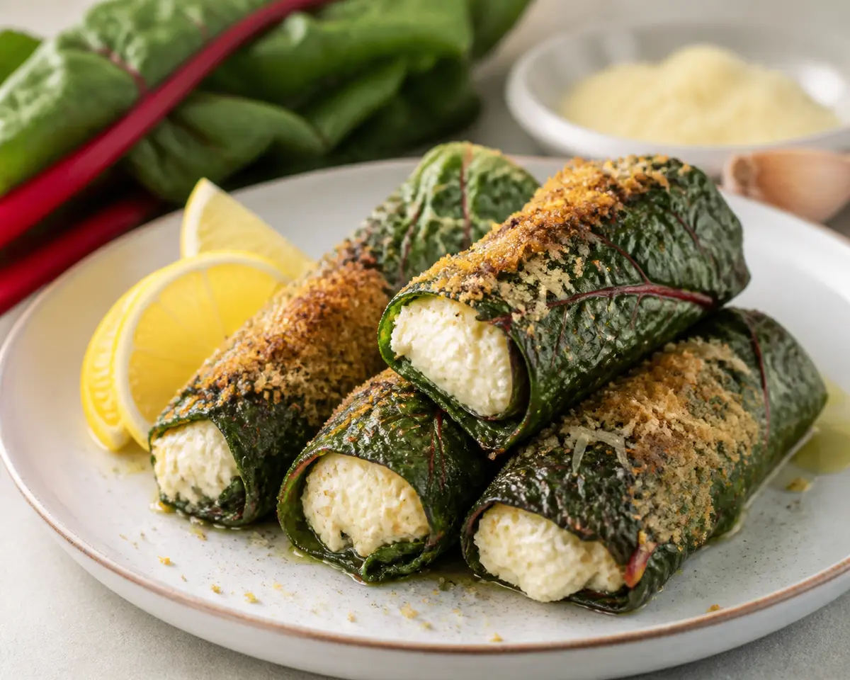 Rollitos crujientes de acelga y ricotta en Air Fryer con limón, ajo y nuez moscada