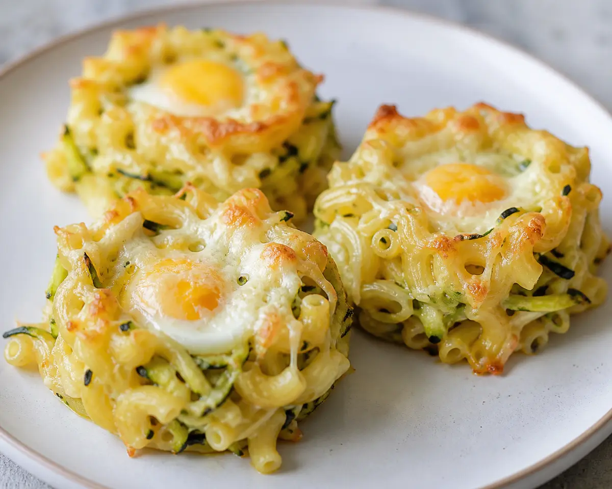 Bouncy Nests of Noodles, Egg and Zucchini