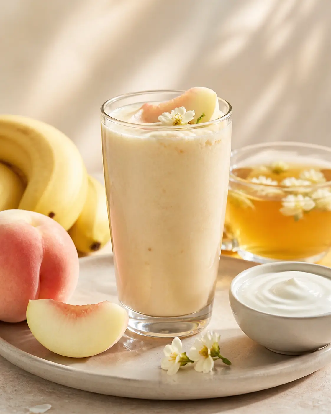 White Peach, Ginger and Almond Cream Smoothie with Jasmine Tea