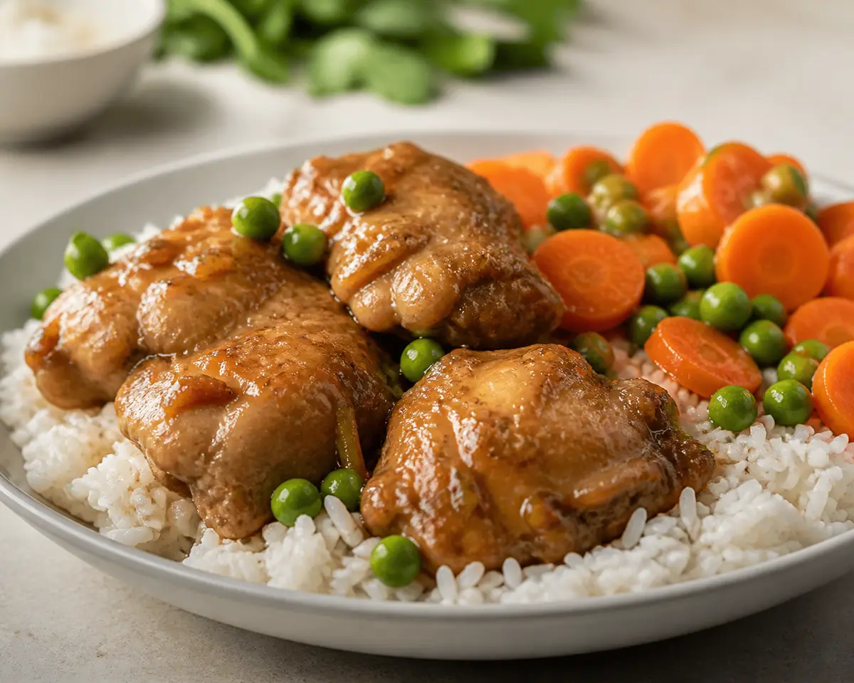 Instant Pot Mild Tamarind Chicken with Coconut Rice, Carrots and Peas